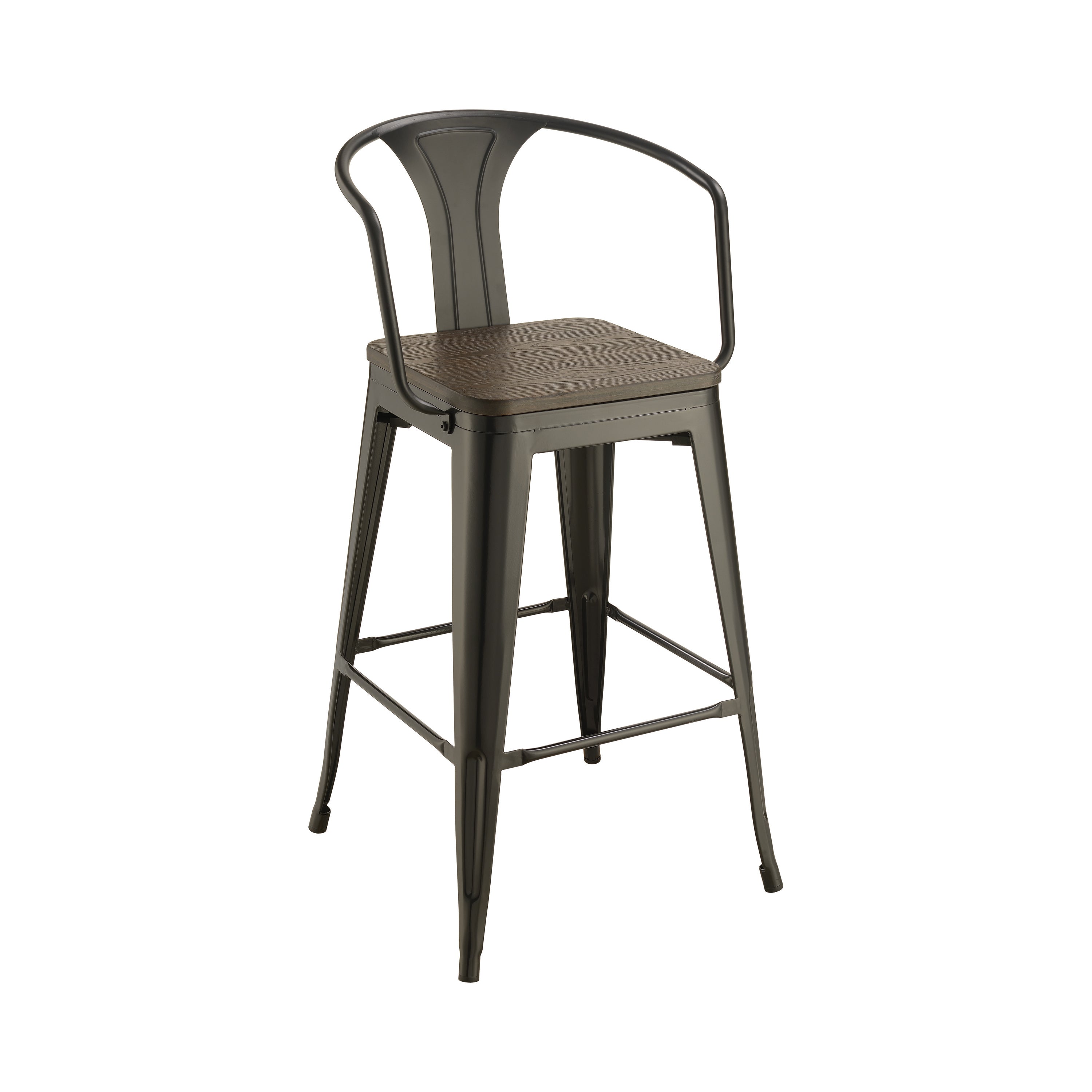 Geneva Wooden Seat Bar Stools Dark Elm and Matte Black (Set of 2)