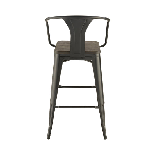 Geneva Wooden Seat Bar Stools Dark Elm and Matte Black (Set of 2)