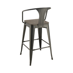 Geneva Wooden Seat Bar Stools Dark Elm and Matte Black (Set of 2)