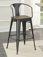 Geneva Wooden Seat Bar Stools Dark Elm and Matte Black (Set of 2)