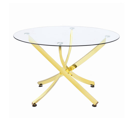 Beckham Round Dining Table Brass and Clear