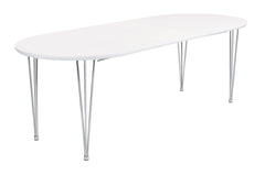 Heather Oval Dining Table with Hairpin Legs Matte White and Chrome