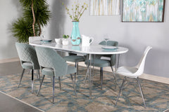 Heather Oval Dining Table with Hairpin Legs Matte White and Chrome