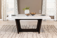 Osborne Trestle Base Marble Top Dining Table Espresso and White