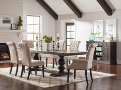 Phelps Rectangular Trestle Dining Set Antique Noir and Beige