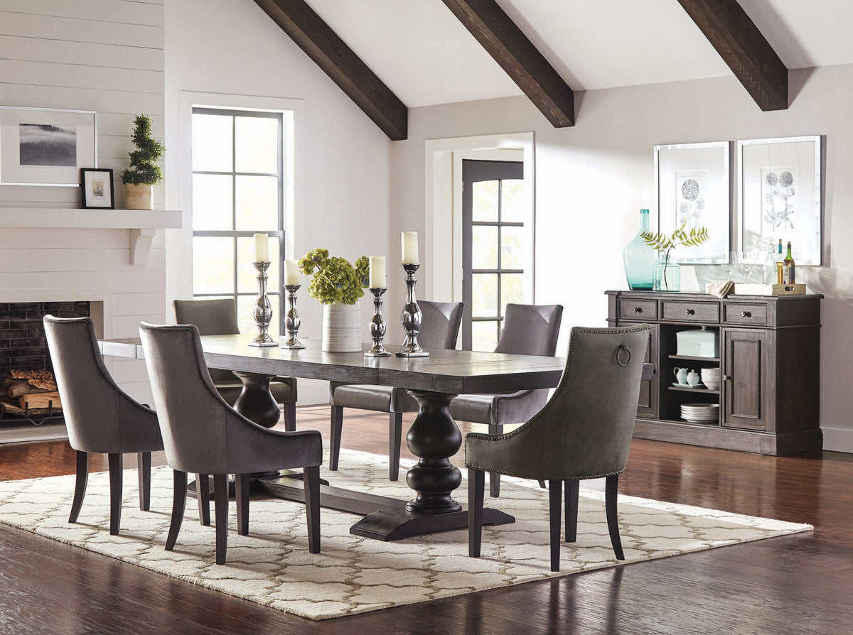 Phelps Rectangular Trestle Dining Set Antique Noir and Beige