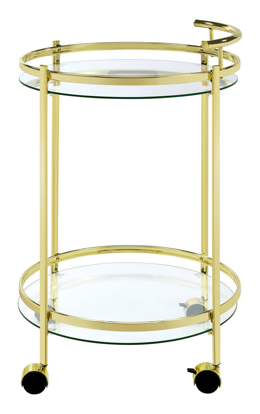 Chrissy Round Glass Bar Cart Brass