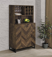 Mendoza 2-door Wine Cabinet Rustic Oak Herringbone and Gunmetal