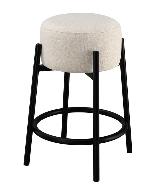 Leonard Upholstered Backless Round Stools White and Black (Set of 2)