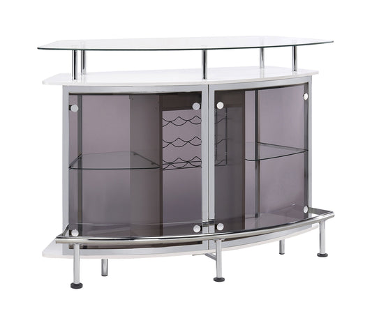 Gideon Crescent Shaped Glass Top Bar Unit with Drawer