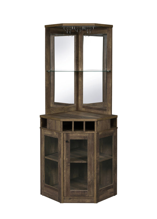 Alviso Corner Bar Cabinet with Stemware Rack Rustic Oak