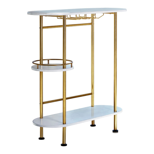 Ferguson 3-tier Bar Unit Matte Brass and White Oak