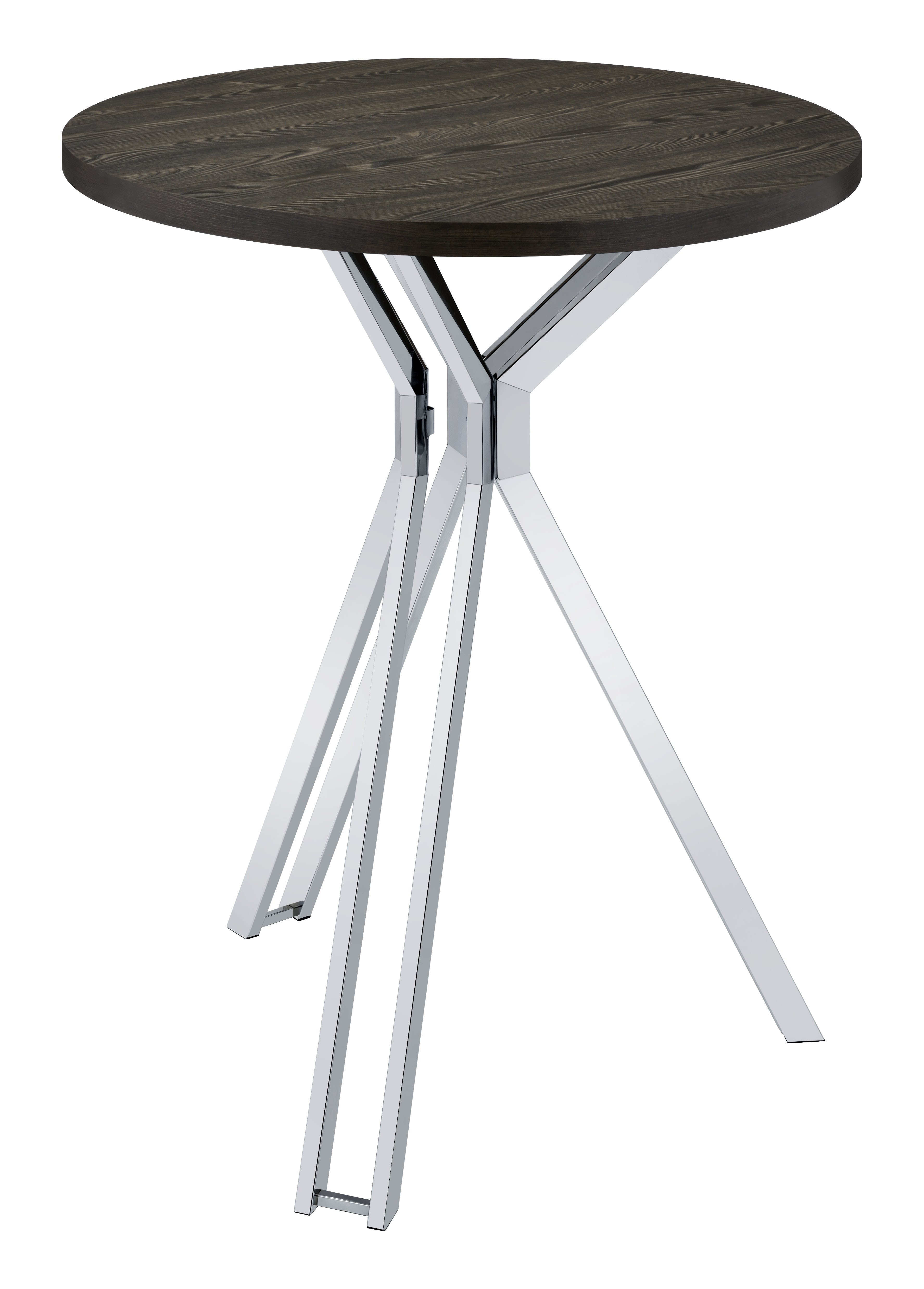 Edgerton Round Wood Top Bar Table Dark Oak and Chrome