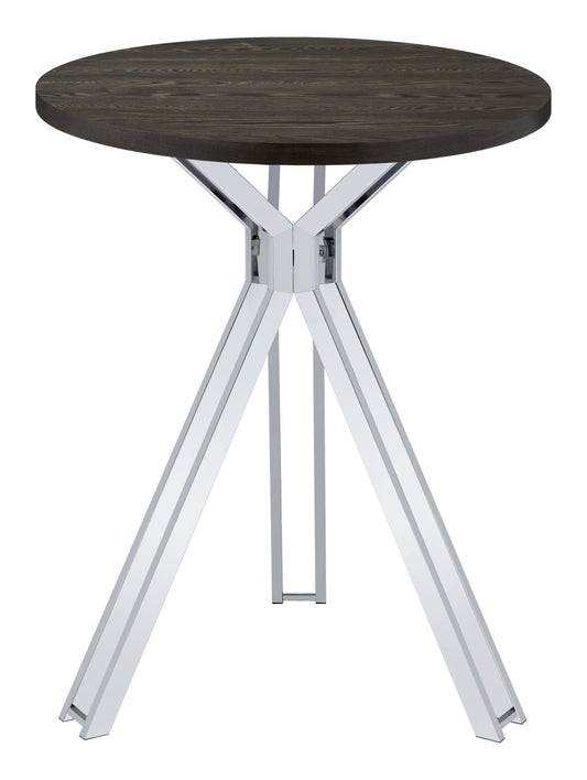 Edgerton Round Wood Top Bar Table Dark Oak and Chrome