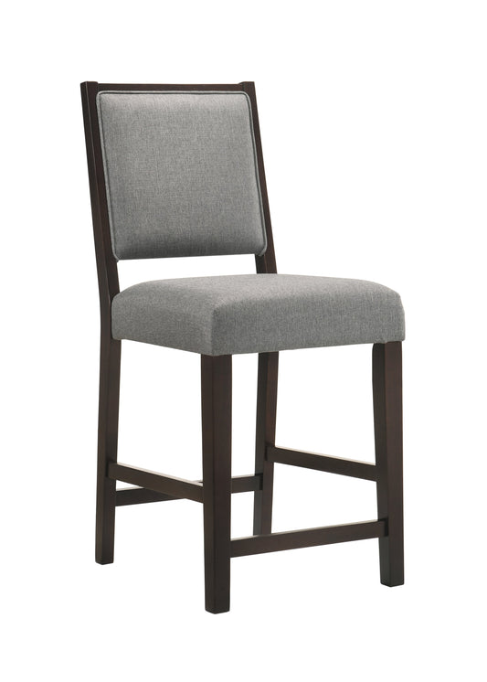 Bedford Upholstered Open Back Counter Height Stools with Footrest (Set of 2) Grey and Espresso