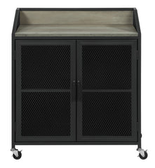 Arlette Wine Cabinet with Wire Mesh Doors Grey Wash and Sandy Black