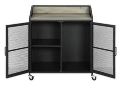 Arlette Wine Cabinet with Wire Mesh Doors Grey Wash and Sandy Black