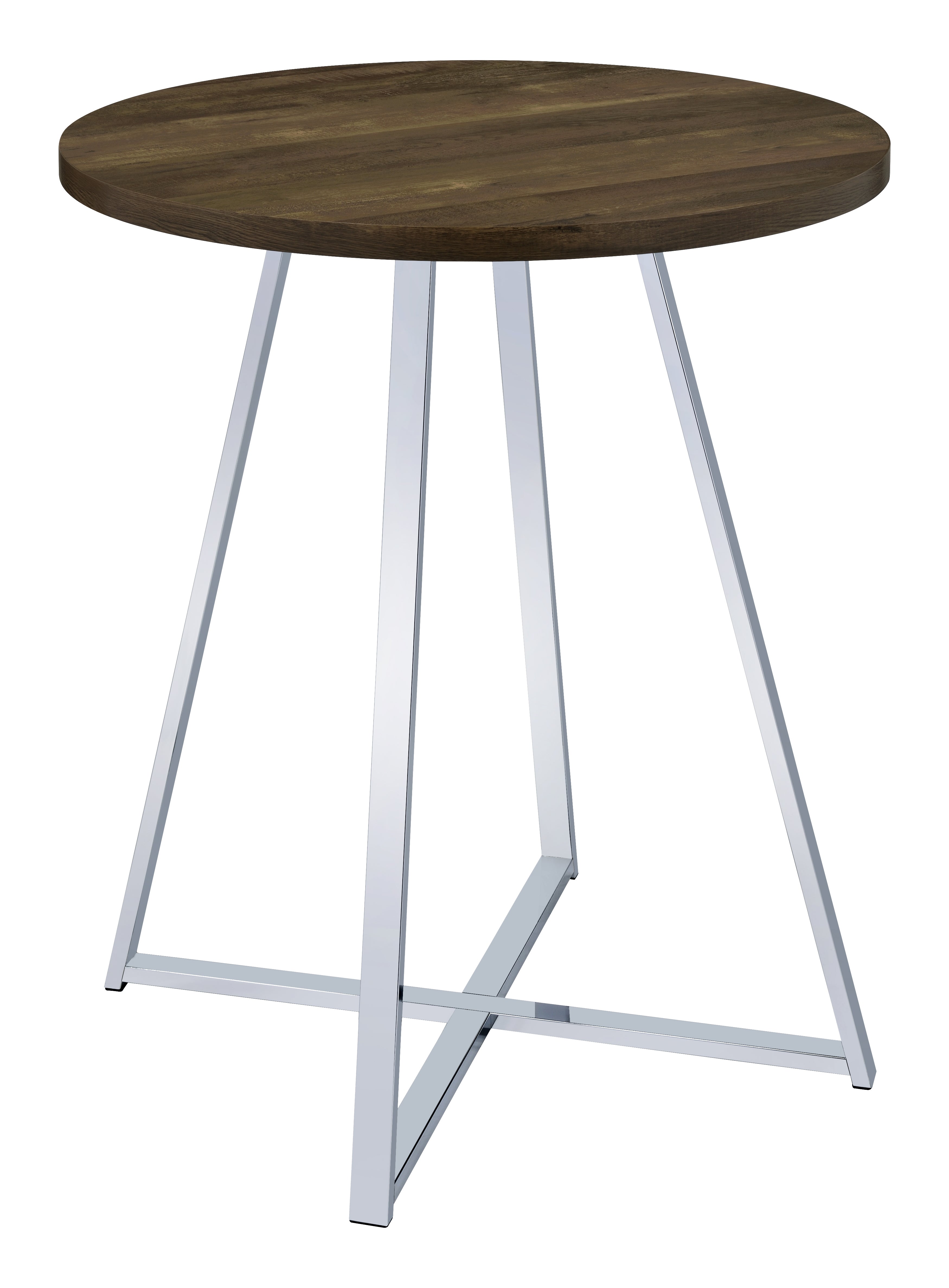 Burkhart Sled Base Round Bar Table Brown Oak and Chrome