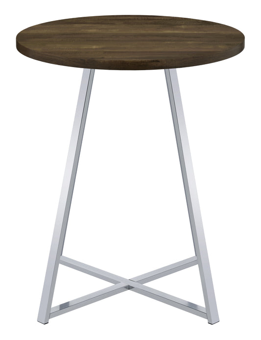 Burkhart Sled Base Round Bar Table Brown Oak and Chrome