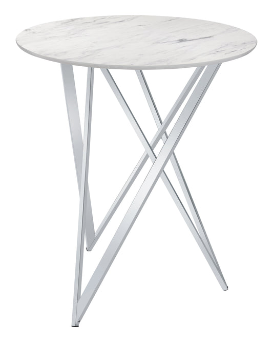 Bexter Faux Marble Round Top Bar Table White and Chrome