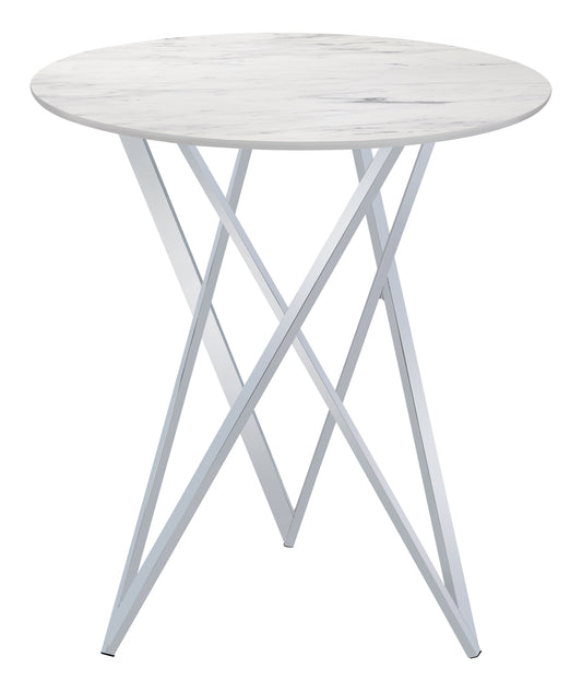 Bexter Faux Marble Round Top Bar Table White and Chrome