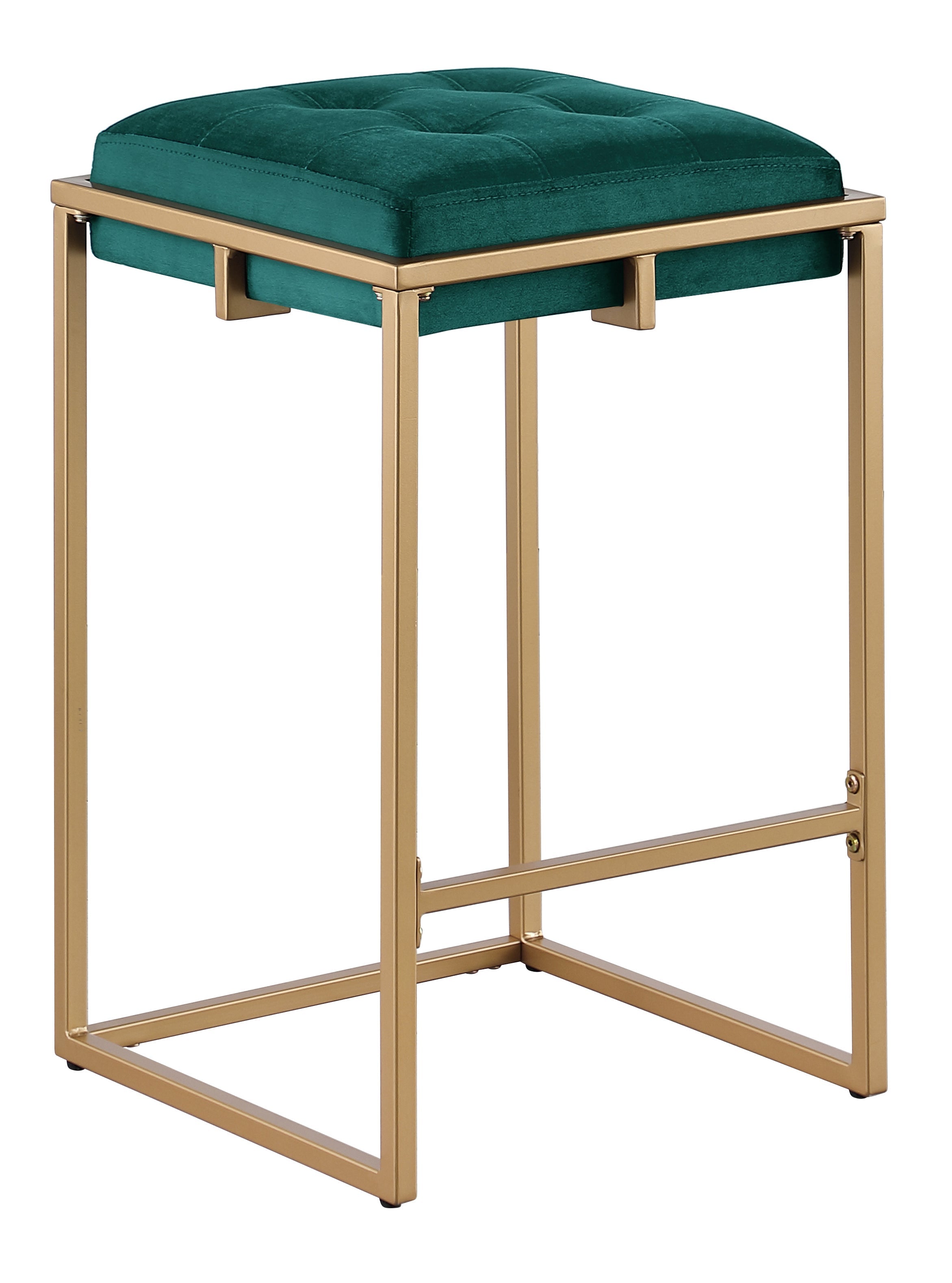 Nadia Square Padded Seat Counter Height Stool (Set of 2) Hunter Green and Gold