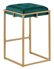 Nadia Square Padded Seat Counter Height Stool (Set of 2) Hunter Green and Gold