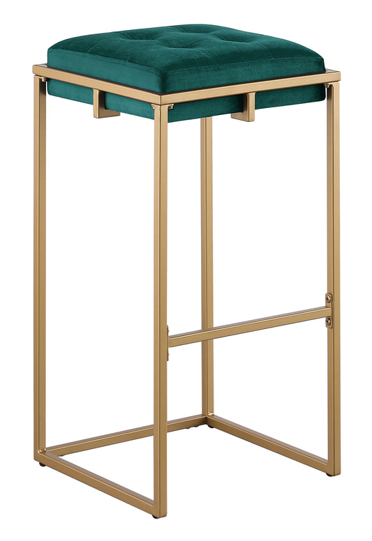 Nadia Square Padded Seat Bar Stool (Set of 2) Hunter Green and Gold