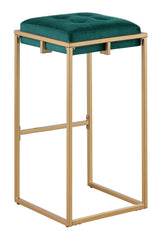 Nadia Square Padded Seat Bar Stool (Set of 2) Hunter Green and Gold