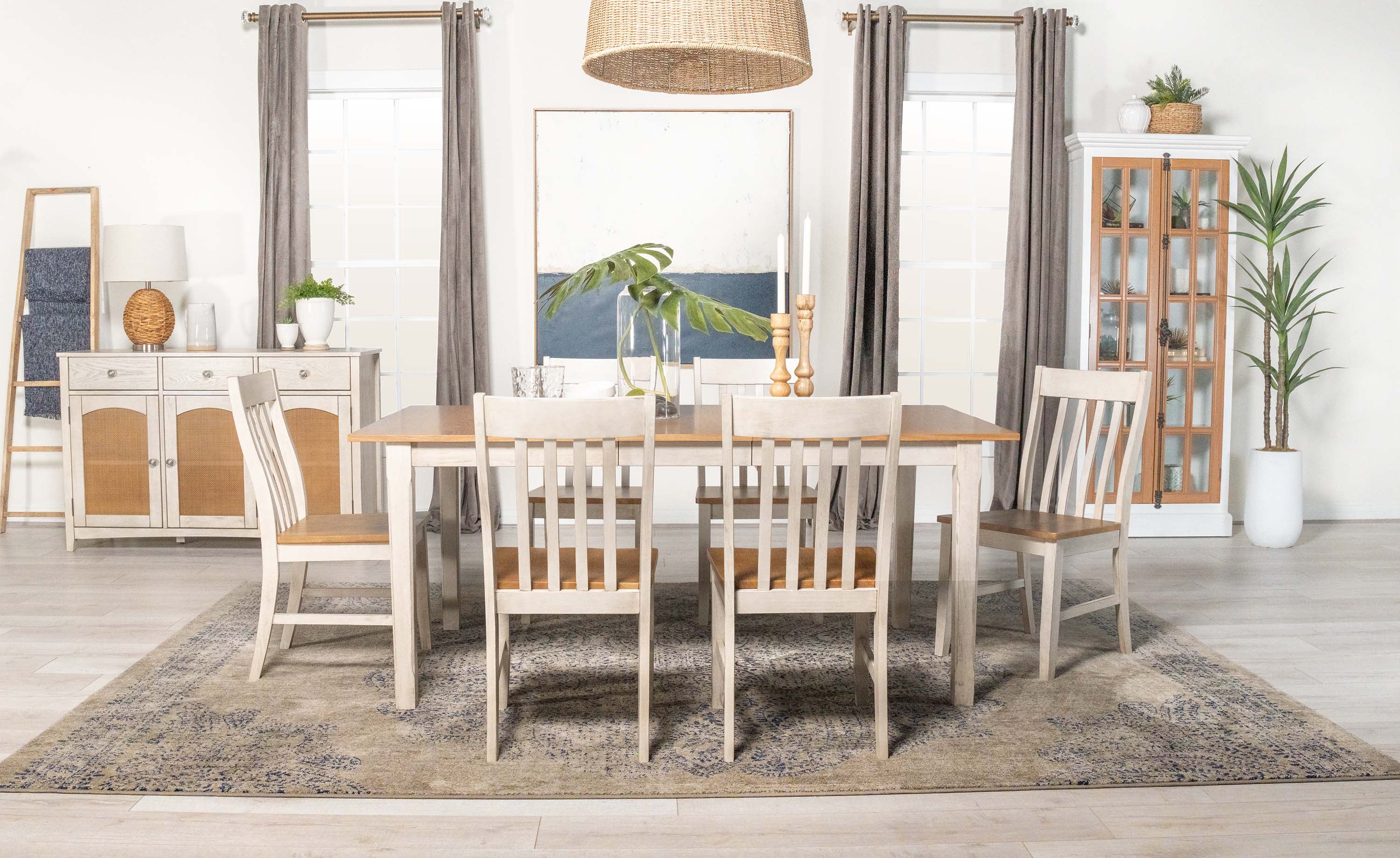 Kirby 7-piece Dining Set Natural and Rustic Off White