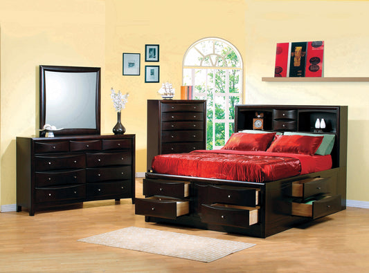 Phoenix Bedroom Set with Bookcase Headboard Deep Cappuccino