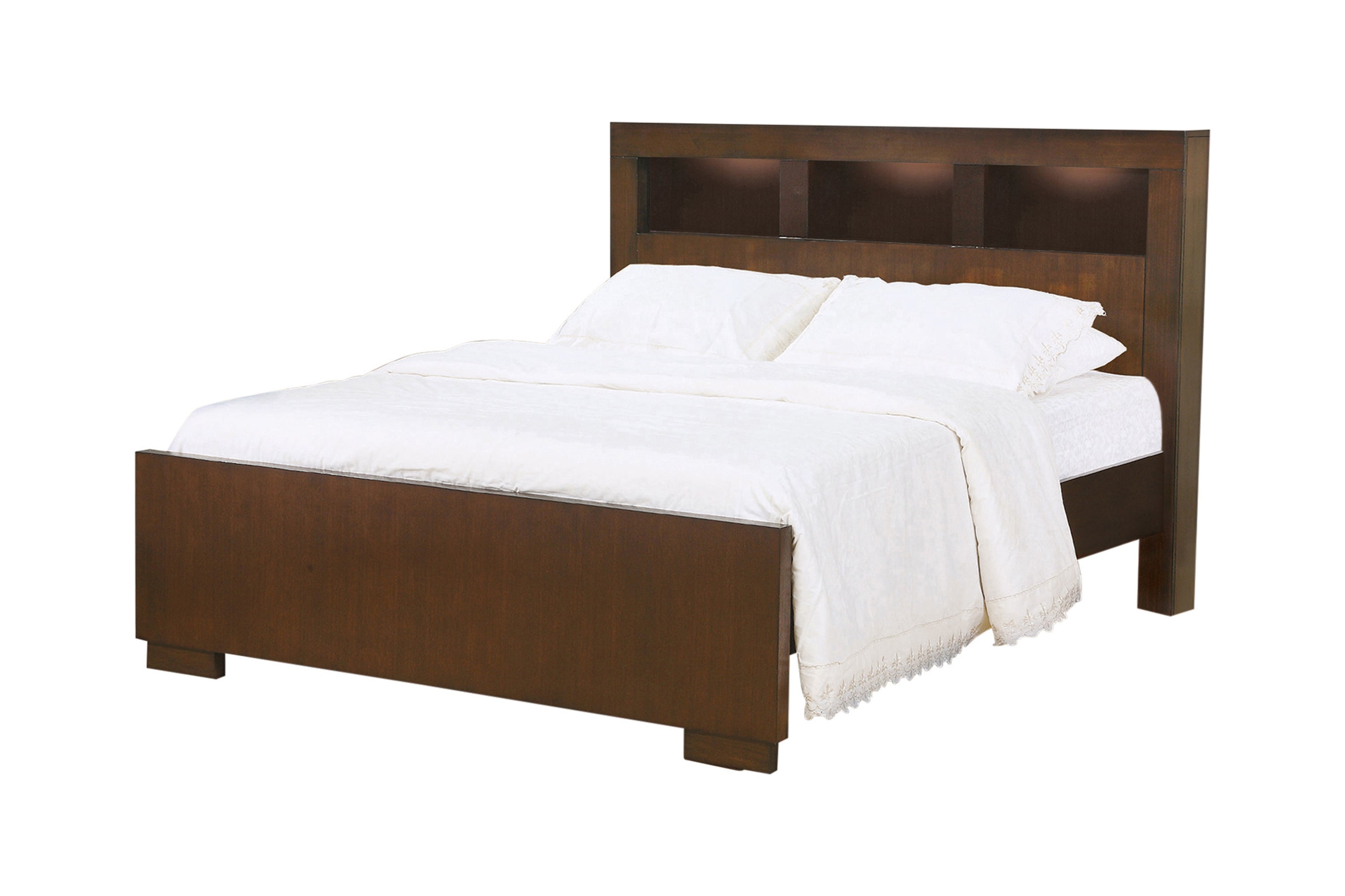 Jessica Queen Bed with Storage Headboard Cappuccino