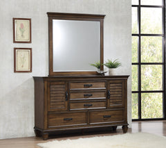 Franco 5-drawer Dresser with 2 Louvered Doors Burnished Oak