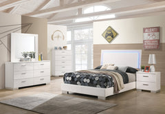 Felicity 4-piece Full Bedroom Set with LED Lighting Glossy White