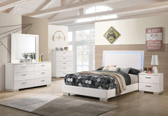 Felicity 5-piece Full Bedroom Set with LED Lighting Glossy White