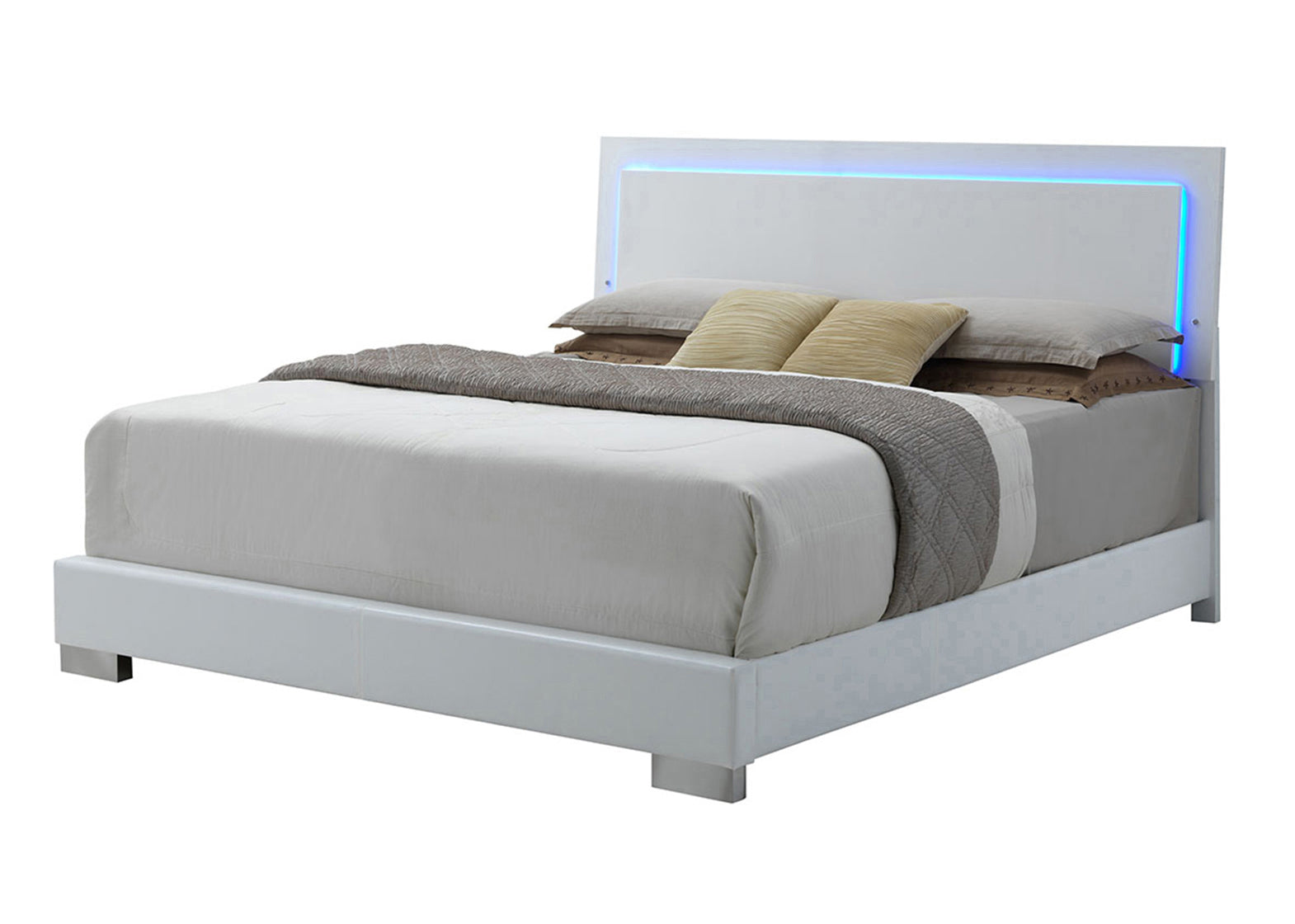 Felicity Eastern King Panel Bed with LED Lighting Glossy White