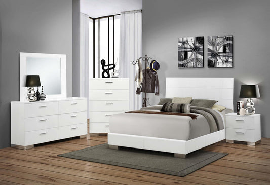 Faaris Felicity 6-Piece Bedroom Set Glossy White With Plank Headboard