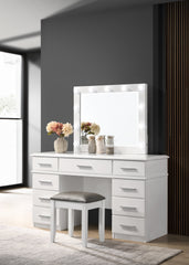 Felicity 9-drawer Vanity Desk with Lighted Mirror Glossy White