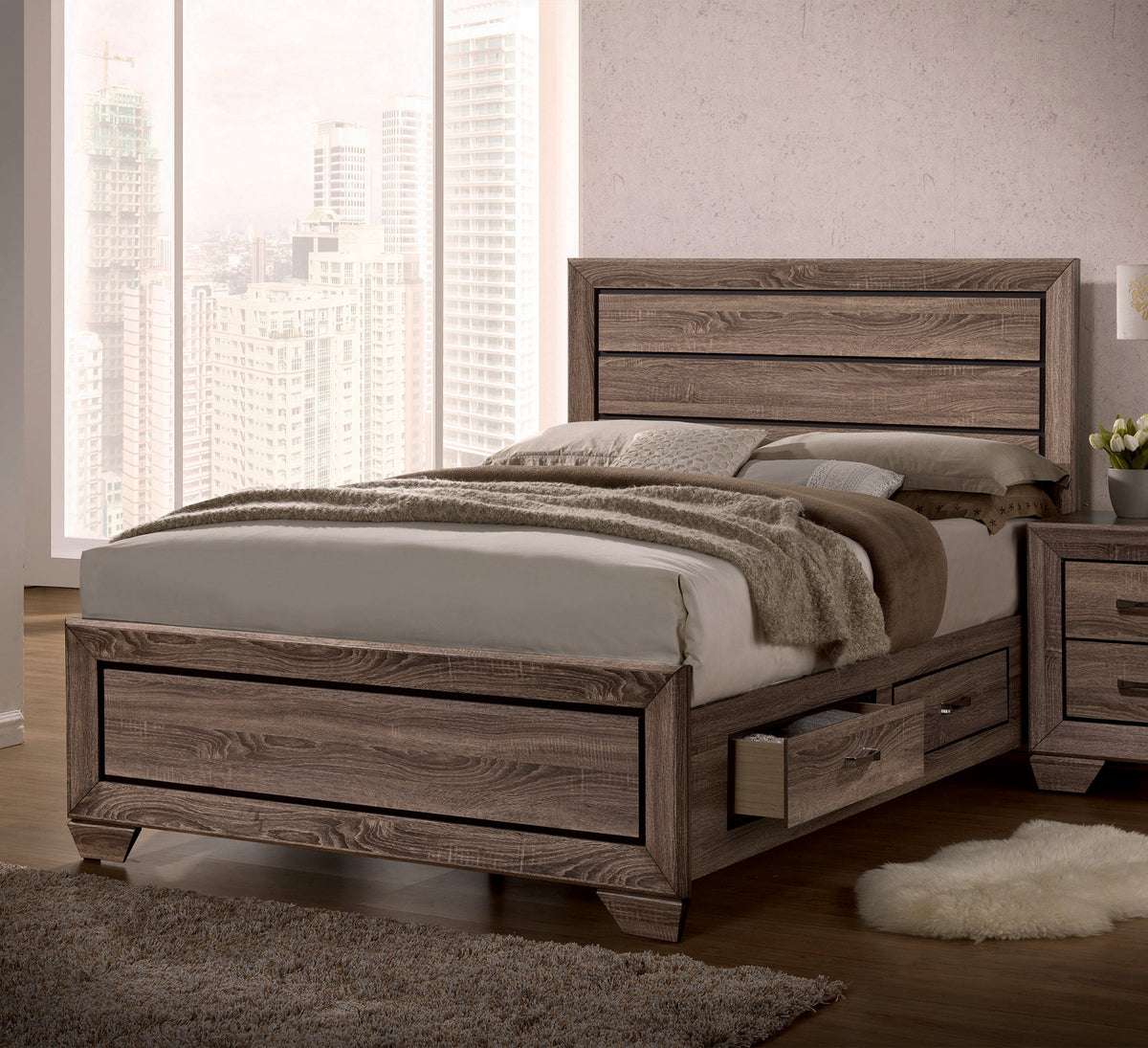 Kauffman California King Storage Bed Washed Taupe