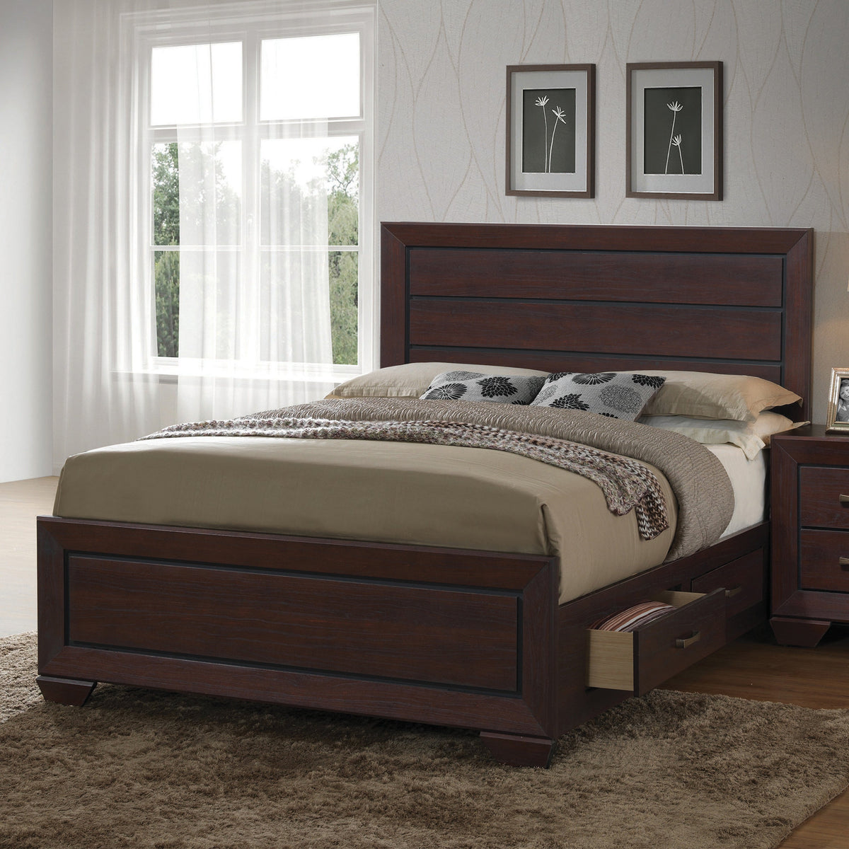 Kauffman Eastern King Storage Bed Dark Cocoa