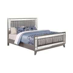 Leighton Eastern King Panel Bed with Mirrored Accents  Mercury Metallic