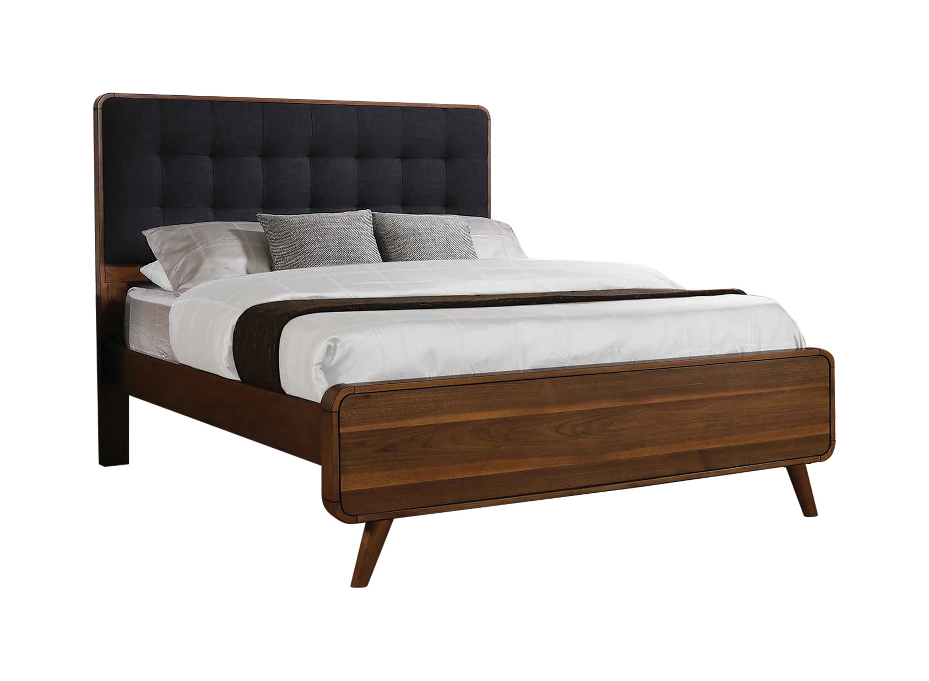 Robyn Eastern King Bed with Upholstered Headboard Dark Walnut