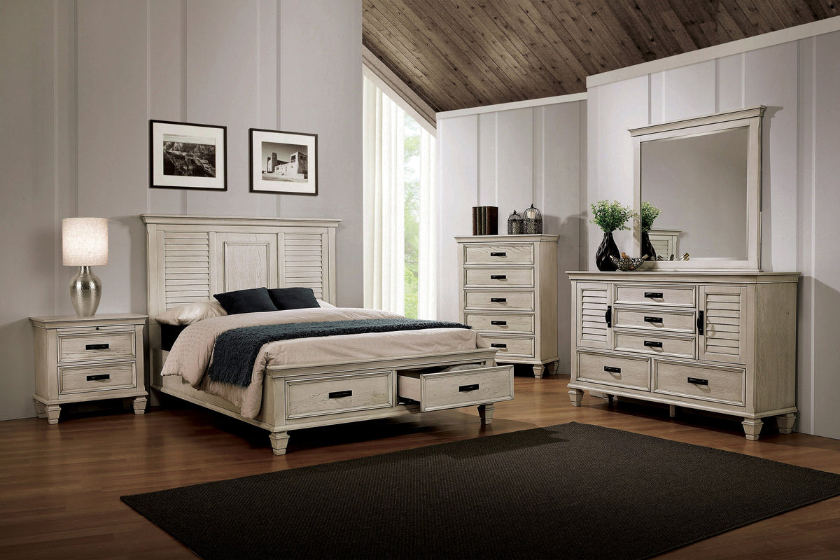 Franco 4-piece Eastern King Storage Bedroom Set Antique White