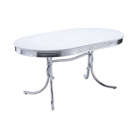 Retro Oval Dining Table Glossy White and Chrome