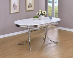 Retro Oval Dining Table Glossy White and Chrome