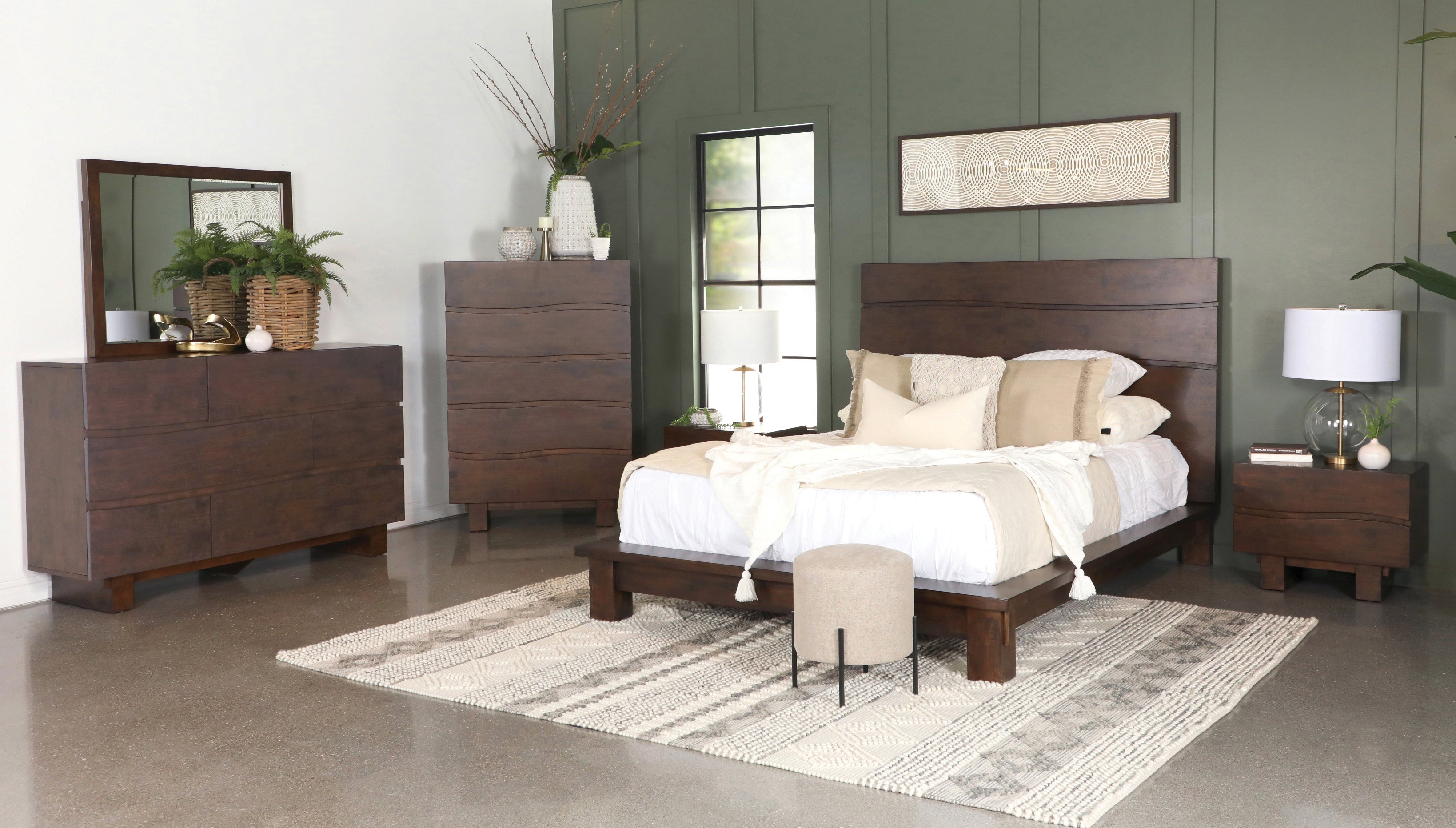 Genevieve California King Platform Bed Dark Brown