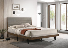 Mays Upholstered Eastern King Platform Bed Walnut Brown and Grey