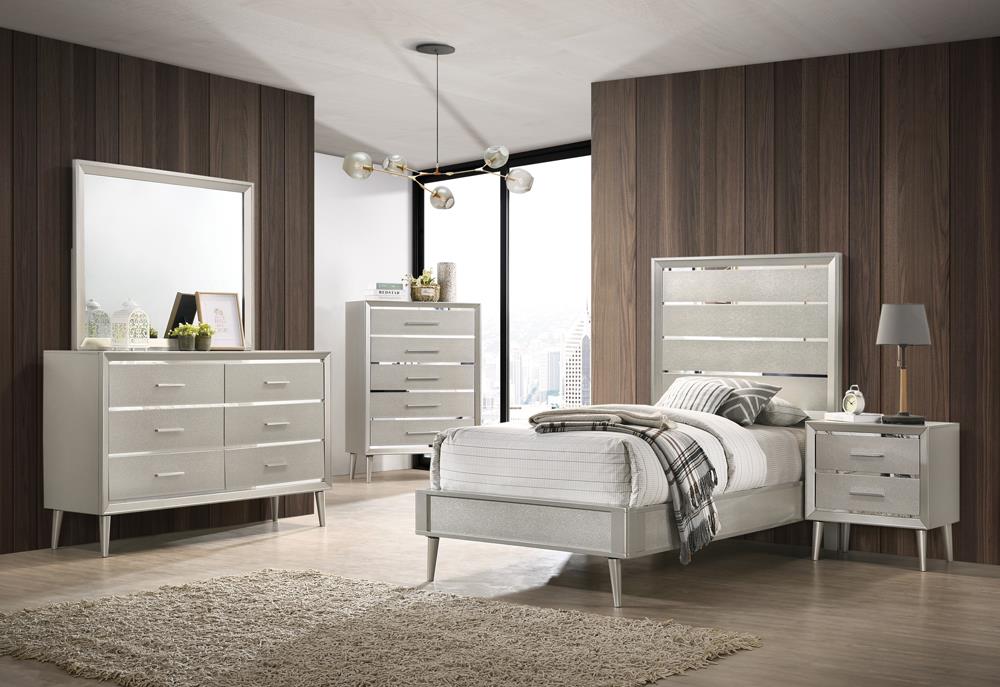 Moctar Ramon 4-Piece Twin Panel Bedroom Set Metallic Sterling