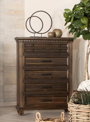 Bennington Rectangular 5-drawer Chest Acacia Brown