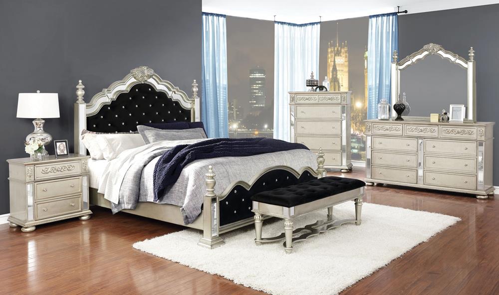 Lah Heidi 4-Piece Eastern King Tufted Upholstered Bedroom Set Metallic Platinum